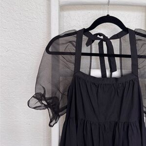 Little Black Open-Back Dress with Mesh Sleeves